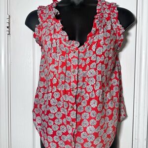 Maeve by Anthropologie Red Floral Tank Top Blouse Women's Size 4